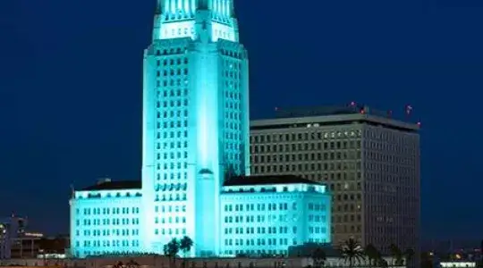 City Hall lit up teal for cancer awareness